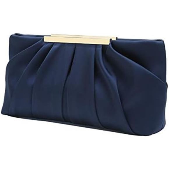 Clutch Evening Bag Elegant Pleated Satin Formal Handbag Simple Classy Purse - Picture 1 of 8